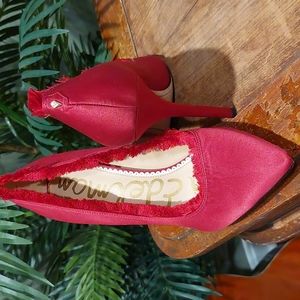 Sam Edelman Red Satin Fringe Pumps